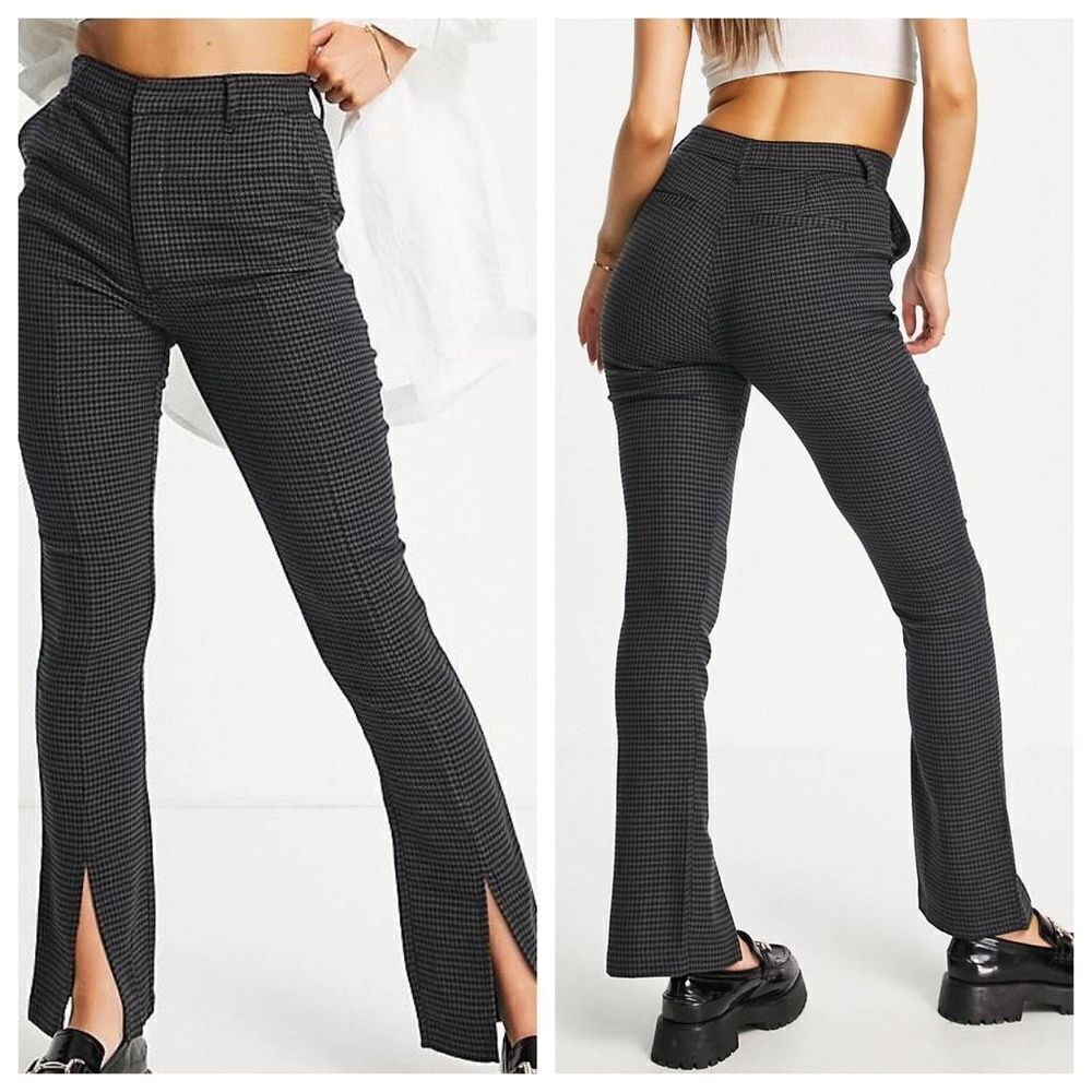 Abercrombie & Fitch Houndstooth The Skinny Ultra High Rise Dogtooth Split Leg Wi
